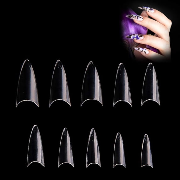 Ealicere 500 Pcs Clear Stiletto Design Nail Tips,Acrylic False Nail Tips With Clear Plastic Case,Fake Nail Art Tips For Nails Salon(10 Sizes).