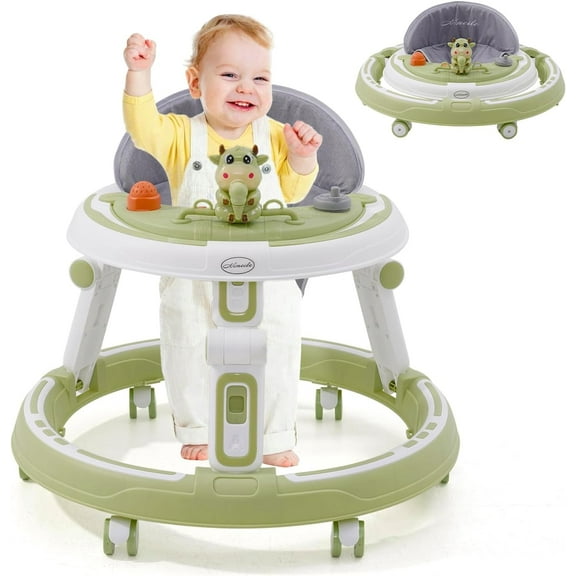 Ealing 3 in 1 Baby Walker, Foldable Baby Walker with 7 Height Adjustments, with Removable Feeding Tray and Play Center, 6 Months and Above