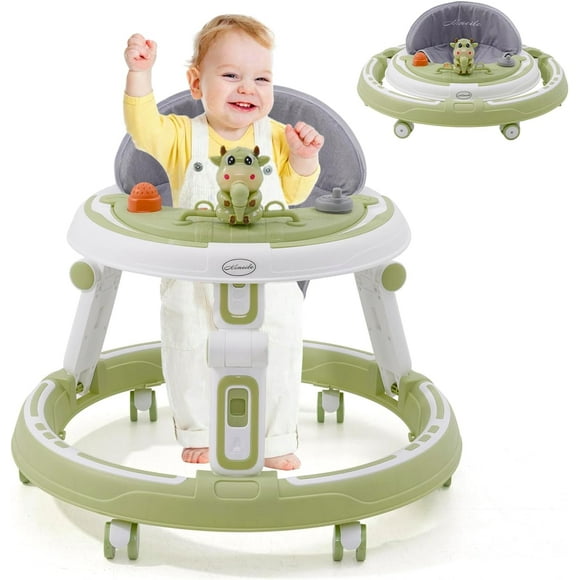 Ealing 3 in 1 Baby Walker, Foldable Baby Walker with 7 Height Adjustments, with Removable Feeding Tray and Play Center, 6 Months and Above