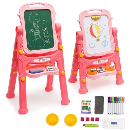 Ealing Easel for Kids,Rotatable Double Sided Adjustable Art Easel with Painting Accessories for Toddlers Girls,Pink
