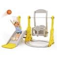 thumbnail image 1 of Ealing 4 in 1 Slide and Swing Set for Toddler Age 1–2 Indoor Outdoor Baby Swing Toys Playset with Climber Basketball Hoop, Yellow, 1 of 7