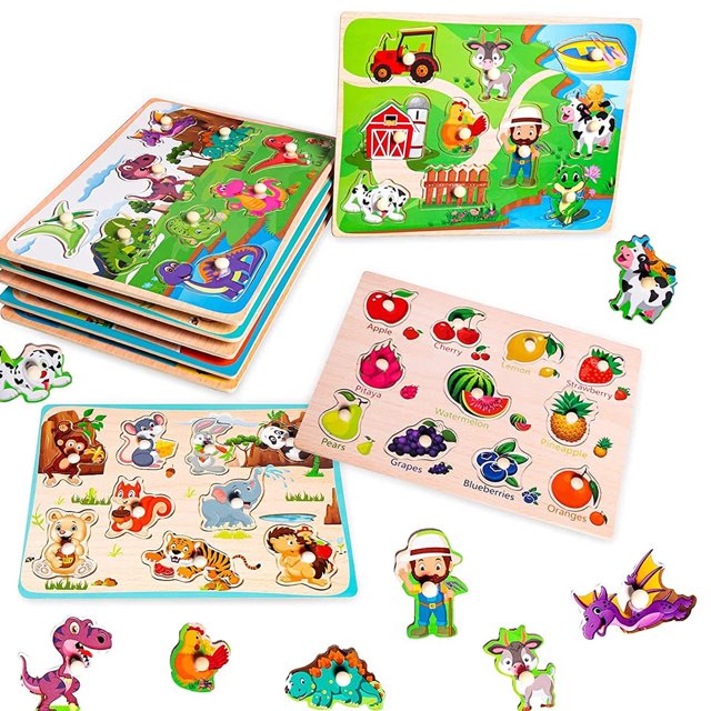 Ealing 6 Pack Wooden Peg Puzzles for Toddlers 13, Jigsaw Puzzles Set