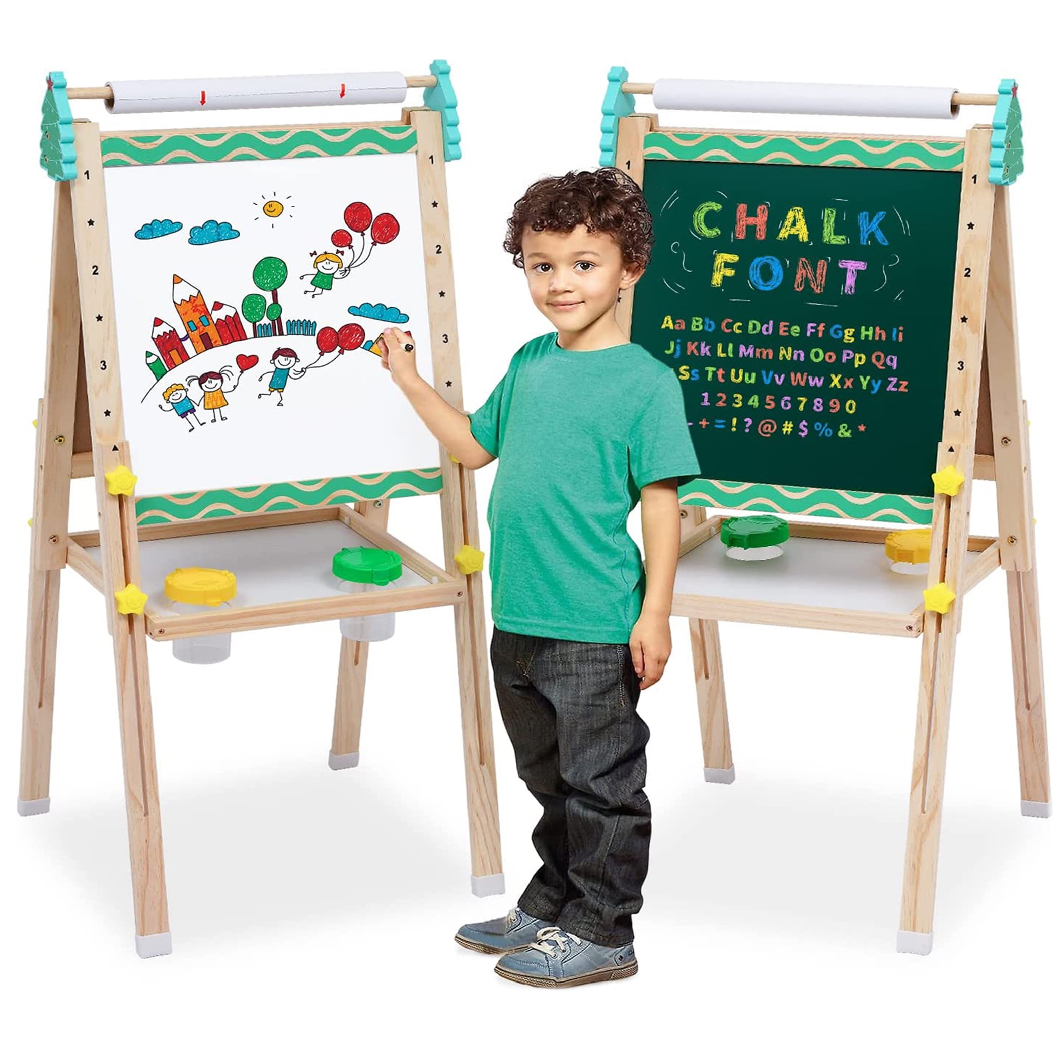 Ealing Kids Easel with Paper Roll DoubleSided Whiteboard & Chalkboard