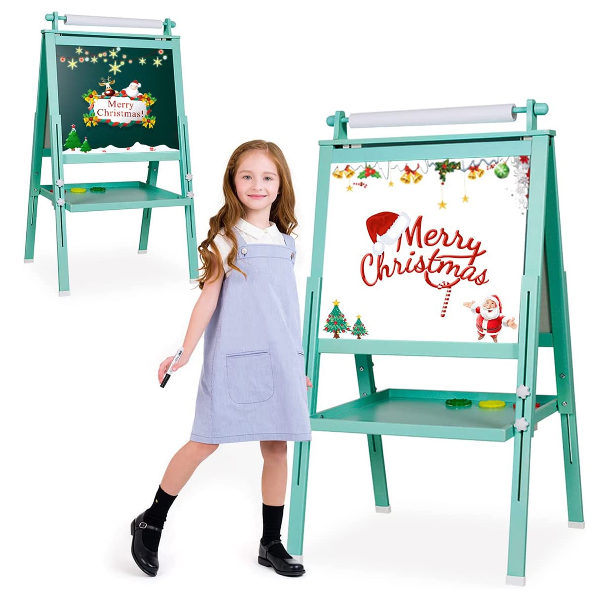 Ealing Art Easel for Kids Toddler Drawing Chalkboard, Whiteboard, Dry Erase Board