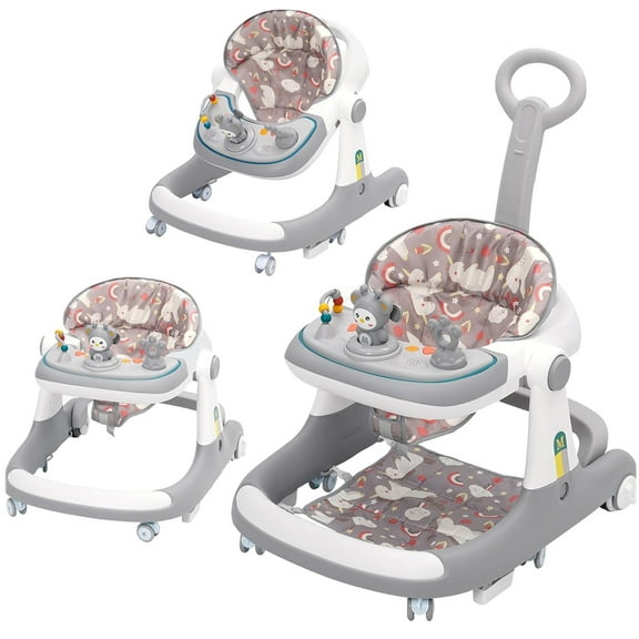 Ealing Baby 3-in-1 Push Walker with Wheels,Sit to Stand Toys, Adjustable Height, Kids Activity Center with Music and Feeding Tray,Birthday Gift for for Babies 6-36 Months , Infant, Boy, GirlGrey