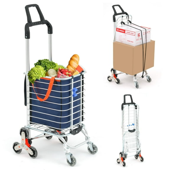 Ealing Folding Shopping Cart Utility Grocery Cart with Handle,Aluminum Frame,Waterproof Removable Oxford Cloth Bag, 40.6"L x 19.5"W  x 15.7"H