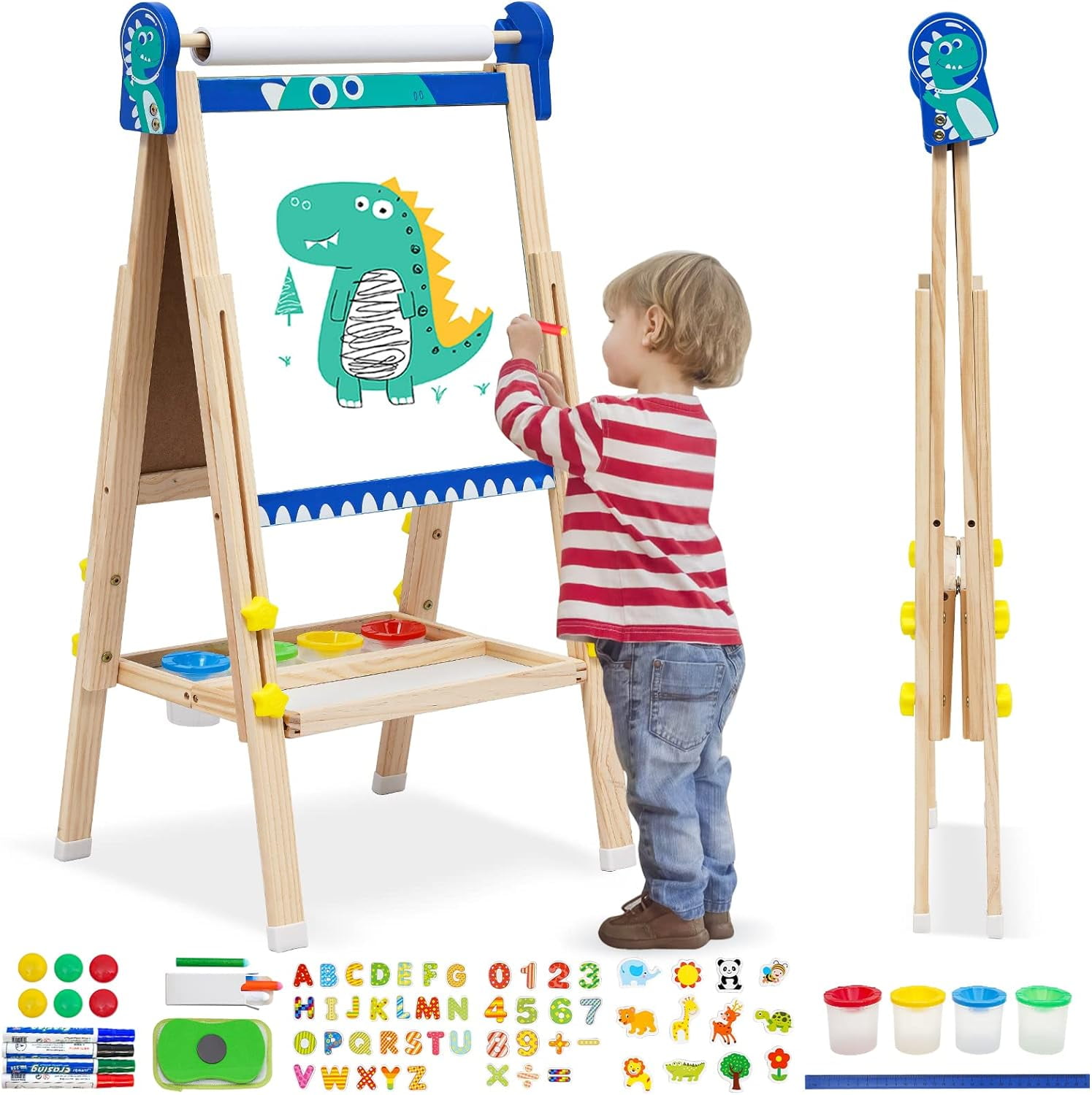 Ealing Kids Easel with Paper Roll ,DoubleSided Adjustable Whiteboard