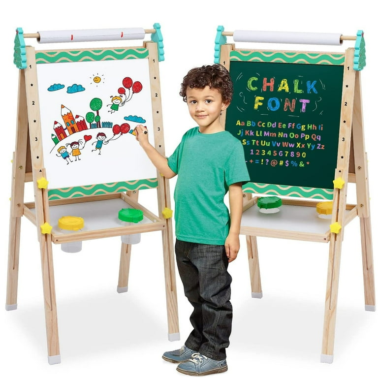 Deluxe Standing Art Easel for Kids - Toddler Drawing Chalkboard, Magnetic  Whiteb