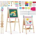 thumbnail image 1 of Ealing Kids Easel with Paper Roll Wooden Standing Easel Foldable Double Sided Adjustable with Magnetic Letters Number Paint Brush,19.16"D x 22"W x 49"H (Pink), 1 of 7