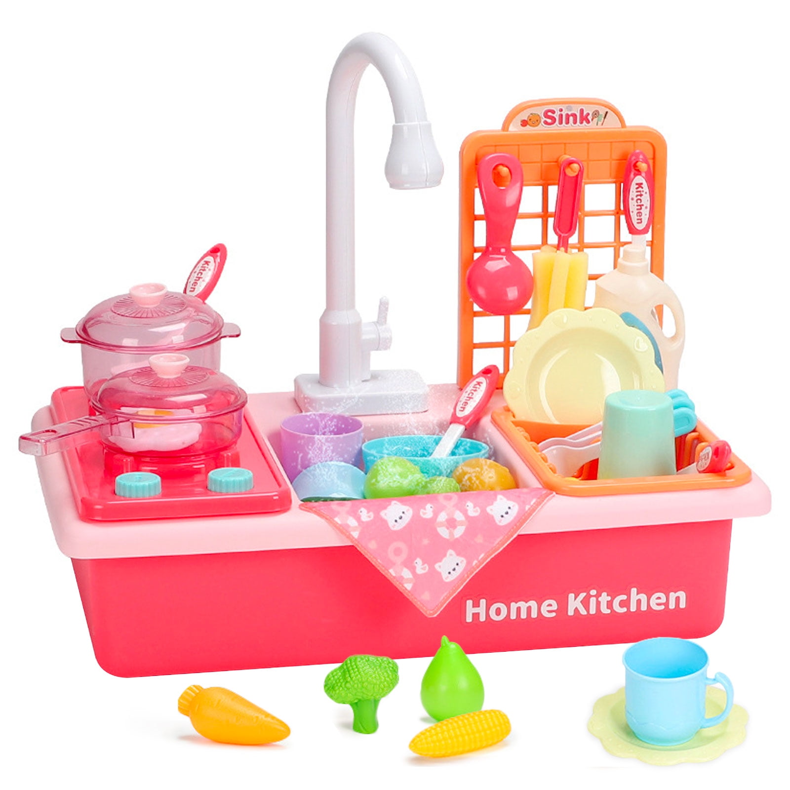 Ealing Kitchen Sink Toys Water Playset Cooking Stove Play with Running Water House Wash Up