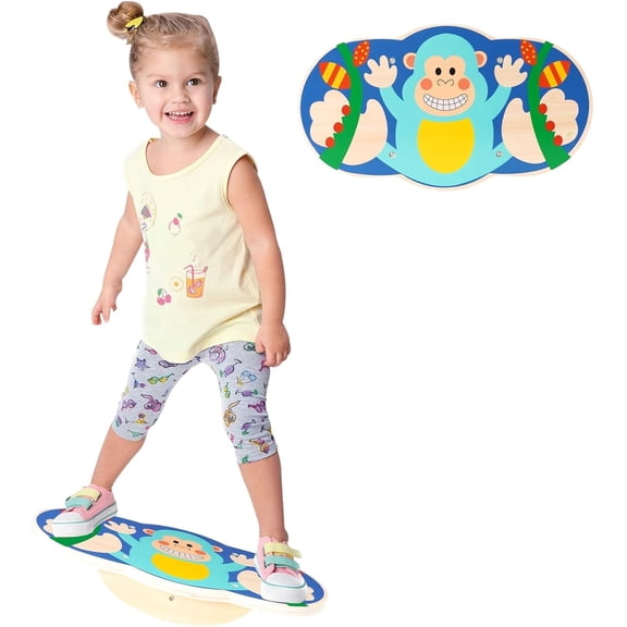 Ealing Wobble Balance Board Kids Wooden Rocker Board Load 123Lbs,Non-Slip Wobble Trainer for Toddler Active Play and Exercise