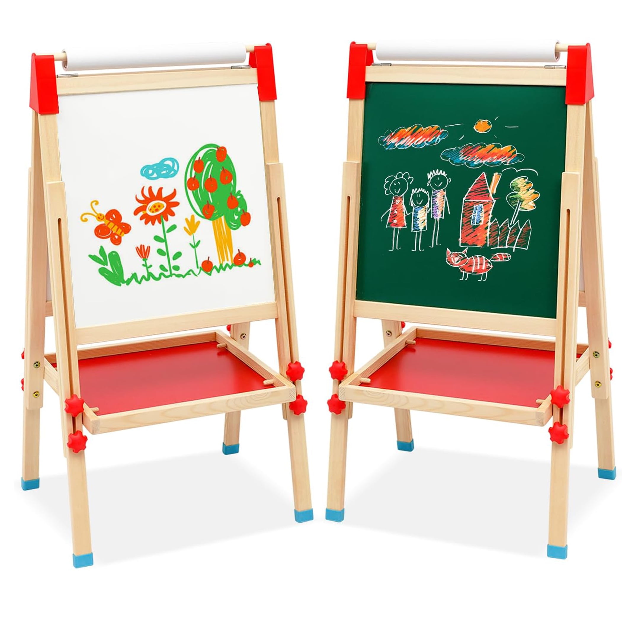 Ealing Wooden Kid's Art Easel Height Adjustable Paper Roll for Toddler Ages 3+Boys, Girls