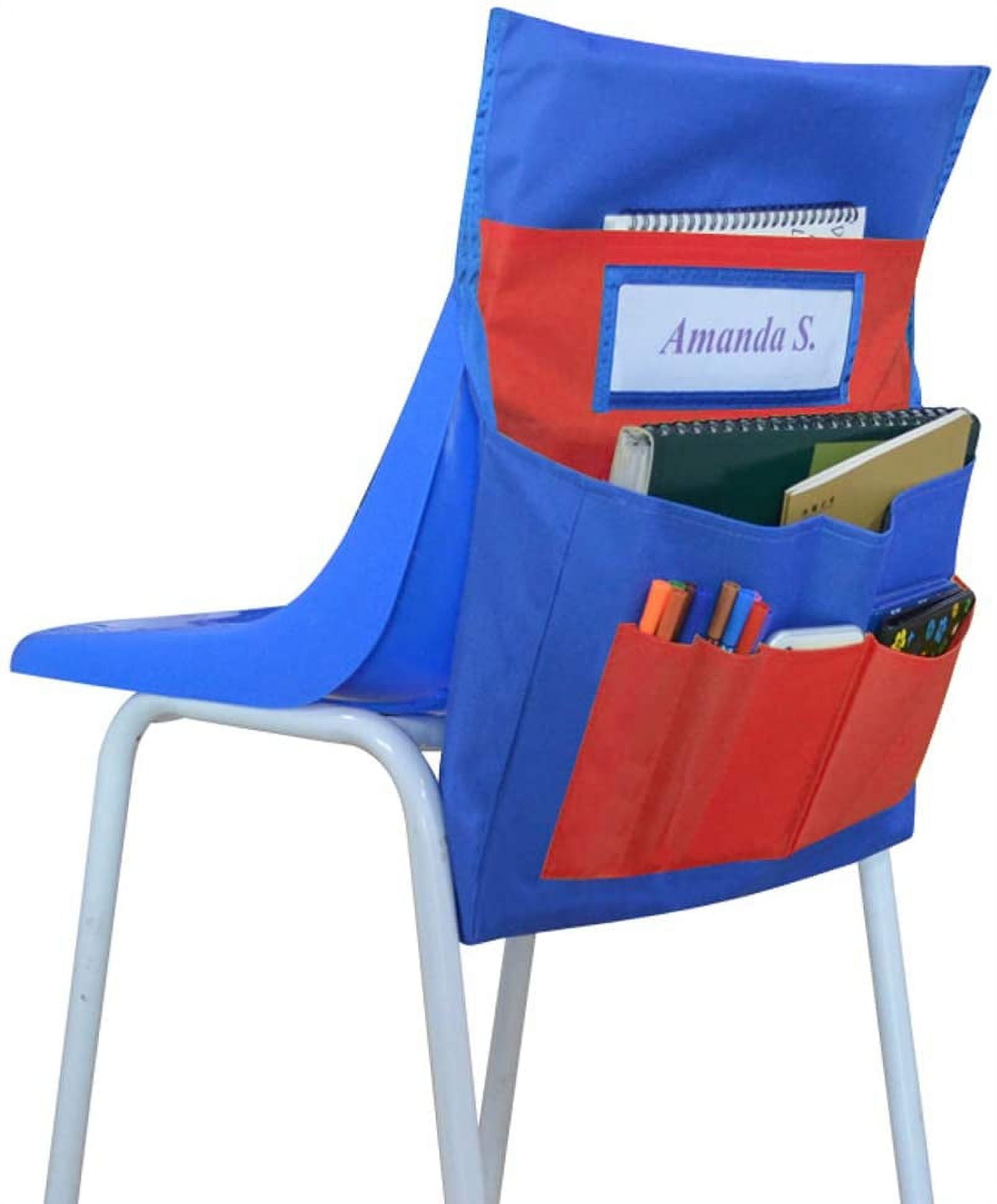 Eamay Chairback Buddy Pockets Chart Kids School Supplies Seat Sacks Seat Storage Organizer for Classroom Chairs Blue and Red