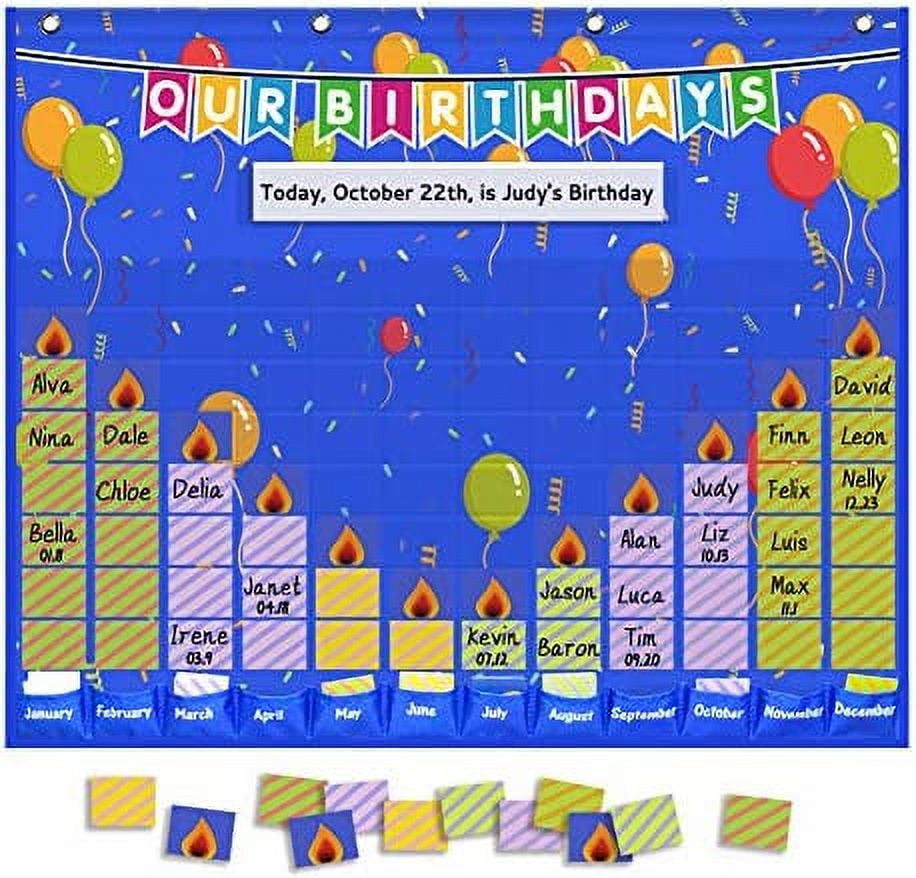 Eamay Happy Birthday Pocket Chart, Blue Birthday Graph Bulletin Board