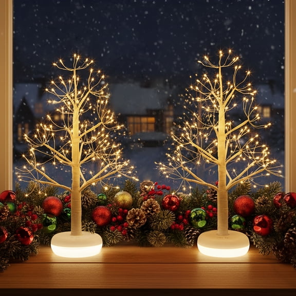 Eambrite Set of 2 Rechargeable Christmas Tree with 136 Lights, Twig Trees with 6 Modes, Timer & Dimmable Control, Lighted Trees for Indoor Decor, Tabletop Christmas Decorations for Home (50cm)