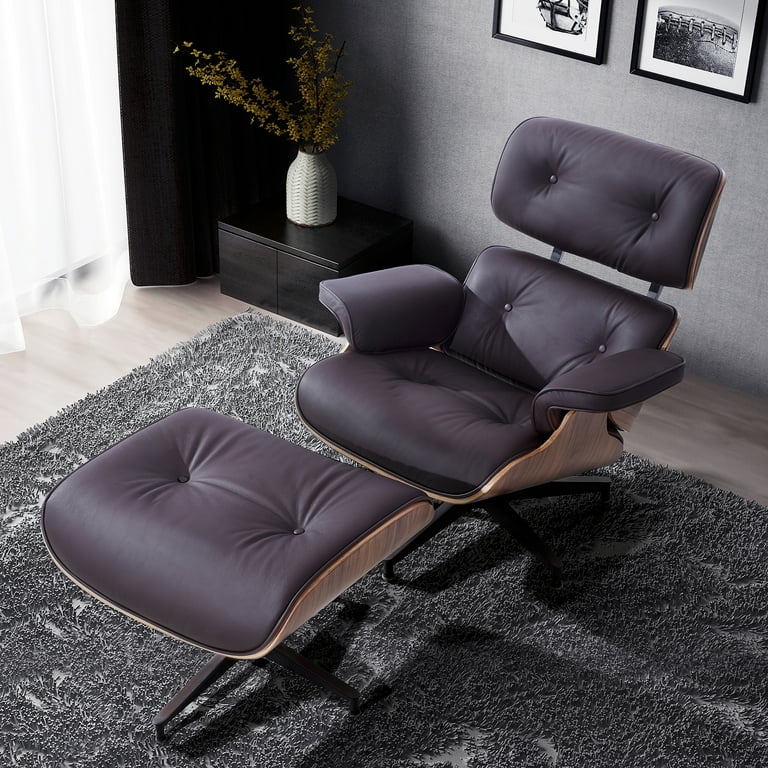 Eames Style Lounge Chair 100 Grain Italian Leather Ottoman Genuine Walnut Brown