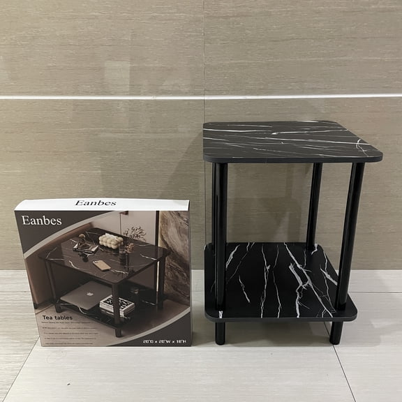 Eanbes Tea tables,Side Table 20 Inch Square, 2-Tier Coffee Tea End Table Nightstands for Sofa Couch Bed, Metal Wood Accent Modern Simple Industrial Style Side Table for Living Room Bedroom, Black