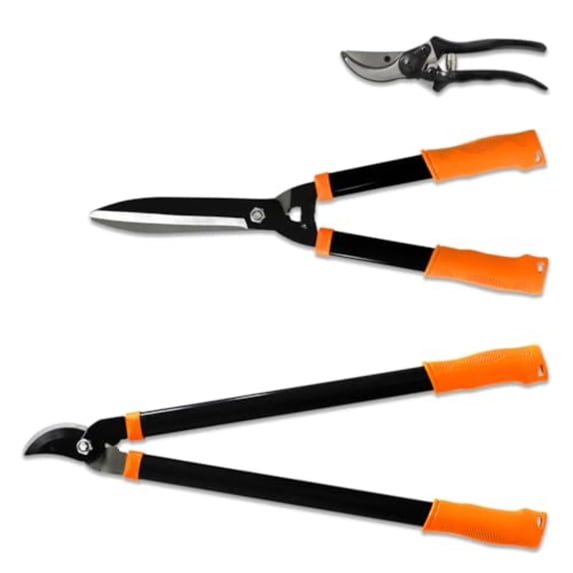 EandK Sunrise Set of 3 Pieces Garden Tree Tools for Lawn and Garden Care Garden Kit with Lopper Hedge Shears and Pruner Shears Tree and Shrub Care Kit