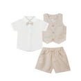 thumbnail image 1 of Eandarui 3 Piece Baby Boy Dress Outfit Formal Suit for Bowtie Shirt+Vest+Shorts Set Gentleman Suit Beige 110, 1 of 6