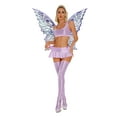 thumbnail image 1 of Eandarui 4 Piece Rave Outfits for Women Glossy Crop Top Miniskirt with Stockings Butterfly and Wings Purple L, 1 of 5