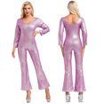 thumbnail image 1 of Eandarui Adult 70s Disco Outfits for Women's Glittering Flared Jumpsuit Long Sleeve Party Costume Hot Pink 160, 1 of 6