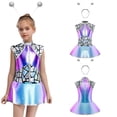 thumbnail image 1 of Eandarui Alien Girls Fancy Dress Outer Space Themed Party Outfits Metallic Roleplay Costumes Dress with Alien Hair Hoop Blue Sliver 6, 1 of 5