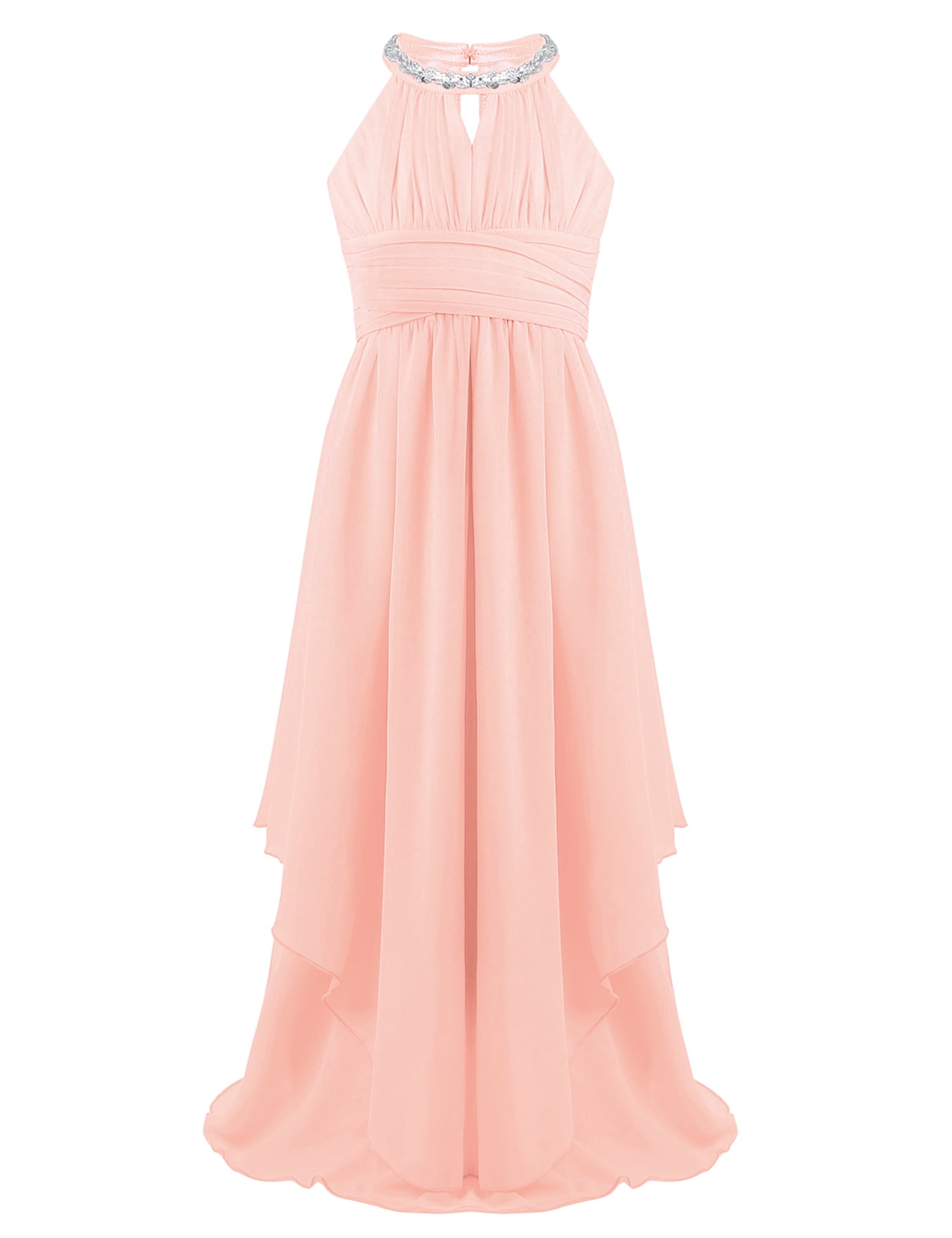 Eandarui Flower Girl Halter Chiffon Long Dress Junior Wedding Bridesmaid  Dress Pageant Birthday Dance Light Pink 12 - Walmart.com