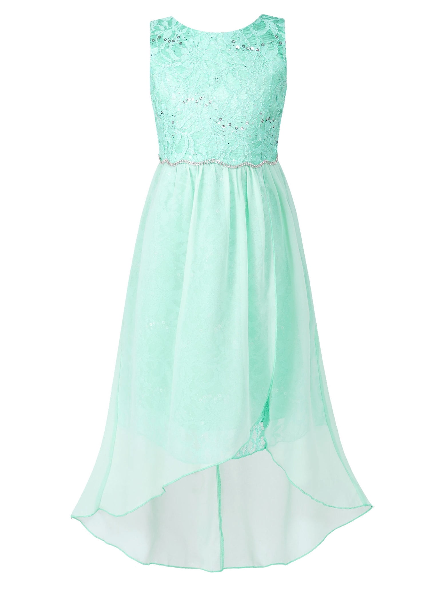 Halter Neck Lace Top Sleeveless Junior Bridesmaid Gown Mint Green