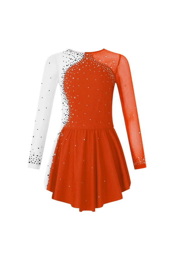 Girl's Figure Skating Dress Ballet Dance Gymnastics Leotard Skating Costume for Competition Orange 6