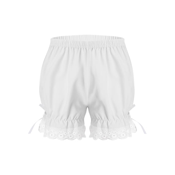 Eandarui Girls' Elastic Waist Safety Underskirt Ruffle Lace Pumpkin Pants Bottom Bloomer Shorts White 130