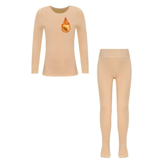 Eandarui Girls Fleece Thermal Underwear Set Winter Warm Base Layer Outfits Tops Shirt with Leggings A Nude L
