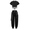 thumbnail image 1 of Eandarui Girls Hip Hop Dance Outfits 2 Piece Suit Lace up Crop Top with Chain Pants Dance Performance Black 170, 1 of 7