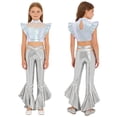 thumbnail image 1 of Eandarui Girls Jazz Hip Hop 2-Piece Set Ruffle Rhinestones Cami Top with Shiny Metallic Flared Pants Dance Performance Outfit Silver 14, 1 of 7