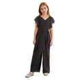 thumbnail image 1 of Eandarui Girls Jumpsuit Kids Fashion Cap Sleeve Wide Leg Romper V Neck One Piece Summer Outfits Black 8, 1 of 7