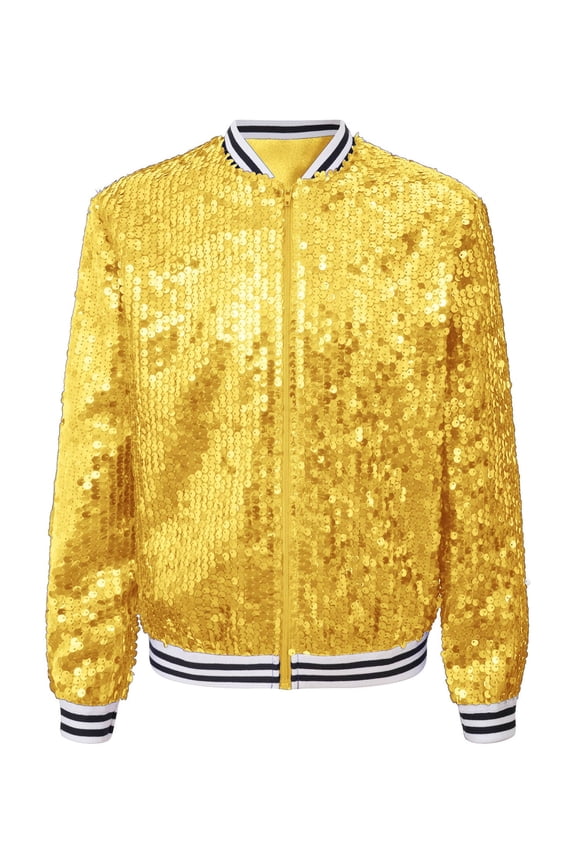 Girls Shiny Sequin Bomber Jacket for Hip Hop Jazz Dsico Dance Costume Club Party Outerwear Gold 6