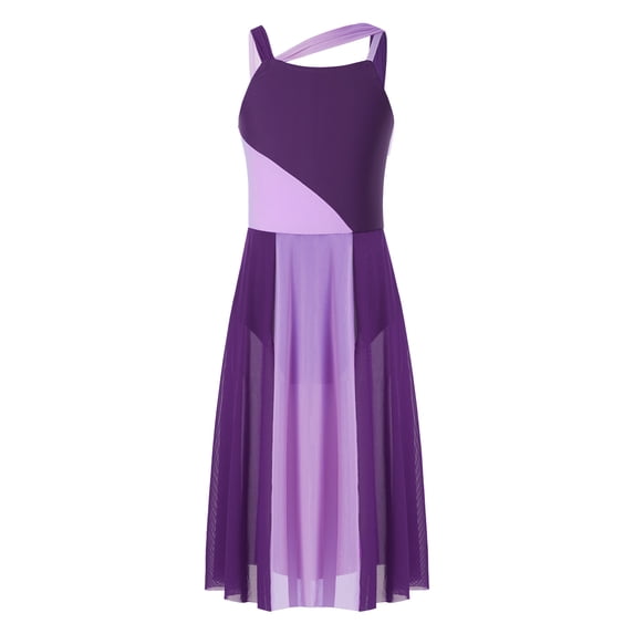 Eandarui Girls Sleeveless Lyrical Contemporary Ballet Dance Camisole Leotard Dress Irregular Chiffon Purple 8