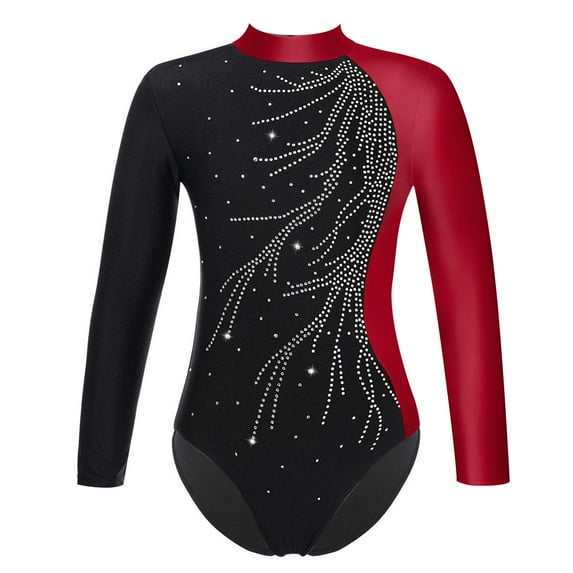 Eandarui Kid Girls Gymnastic Leotard Long Sleeves Sparkly Shiny Ballet Dance One Piece Outfit Ice Burgundy 10