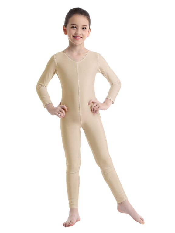 Kid's Boys Girls Full Body Unitard Long Sleeve Gymnastics Leotard Ballet Dance Bodysuit Nude S