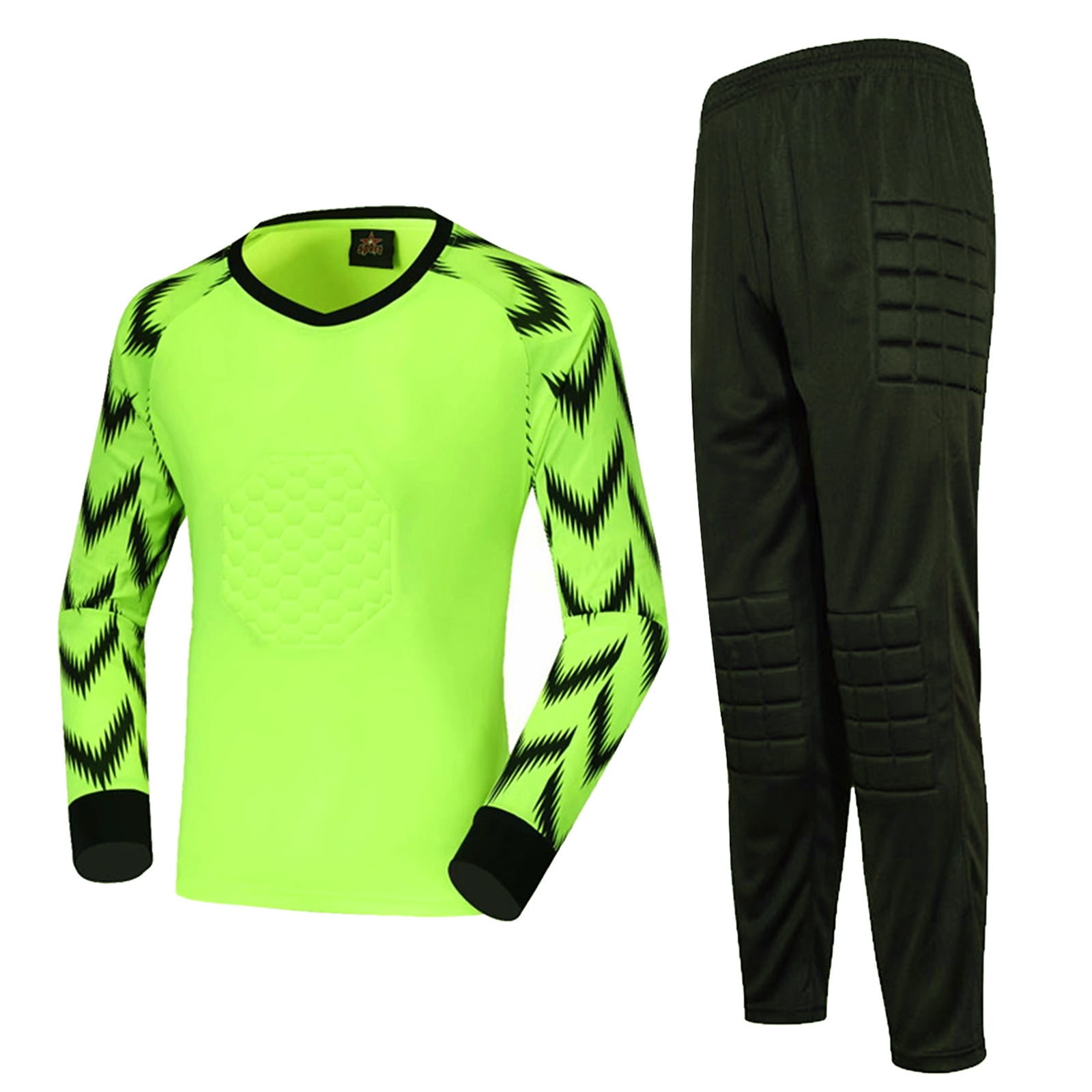 Eandarui Kids 2 Piece Padded Goalkeeper Jersey Soccer Uniform Long Sleeves Goalie Shirts and