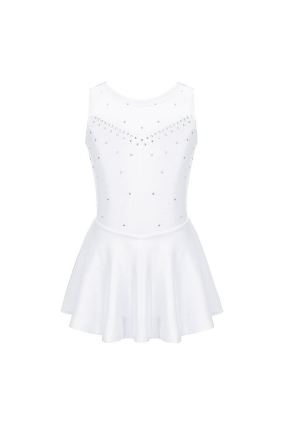 Kids Big Girls Sparkly Rhinestones Ballet Dance Gymnastic Leotard Tutu Dress Figure Ice White 8