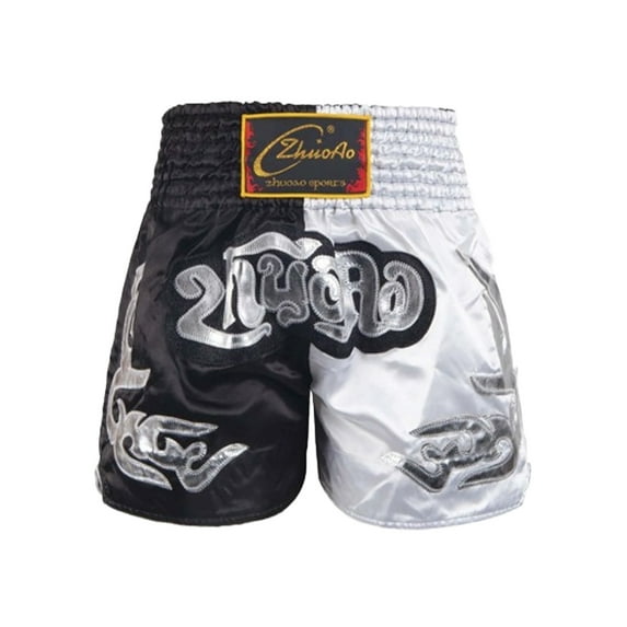 Eandarui Kids Boy Boxing Trunks Muay Thai Boxing Shorts Grappling Martial Arts Kickboxing Shorts Black&White XXS/120