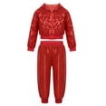 thumbnail image 1 of Eandarui Kids Boys Girls 2PCS Shiny Sequins Hip-hop Jazz Street Dance Outfit Long Sleeves Hooded Top Red 130, 1 of 7