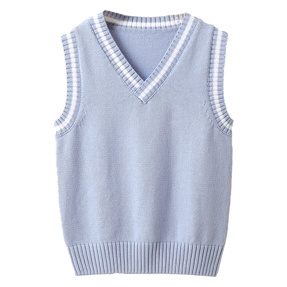 Eandarui Kids Boys Girls Casual Sleeveless V Neck Knit Sweater Vest Pullover School Uniform Cardigan Light Blue 110
