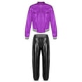 thumbnail image 1 of Eandarui Kids Boys Girls Long Sleeves Bomber Jacket and Sweatpants Set Jazz Hip Hop Metallic Dance Purple&Black 14, 1 of 5