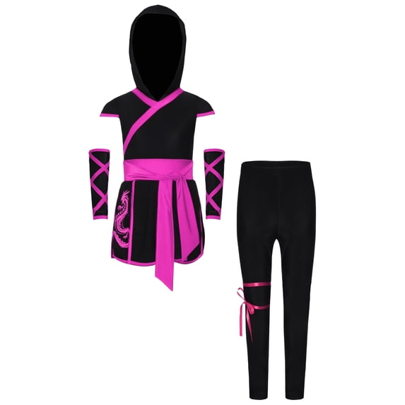 Eandarui Kids Boys Girls Ninja-style Costumes Sleeveless Hooded Top and Pants Set for Theme Party Cosplay Hot Pink 8