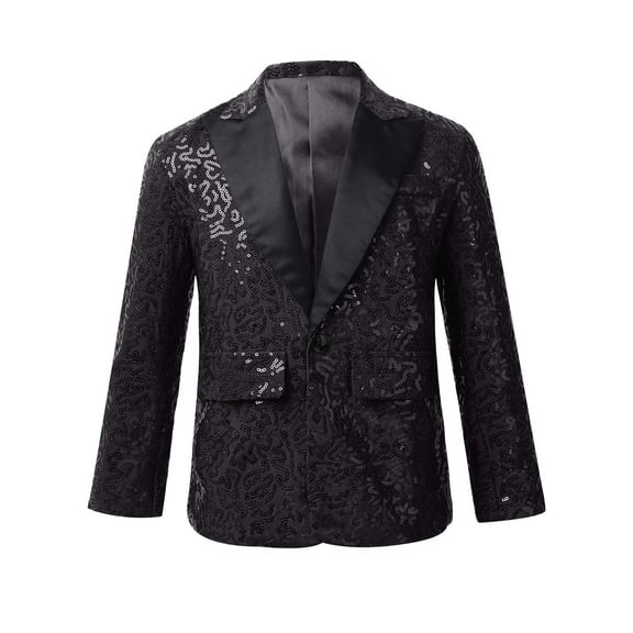 Eandarui Kids Boys Shiny Sequins Lapel Jacket Coat Tuxedo Blazer Jacket for Wedding Banquet Birthday A Black 14