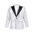 thumbnail image 1 of Eandarui Kids Boys Shiny Sequins Lapel Jacket Coat Tuxedo Blazer Jacket for Wedding Banquet Birthday Silver 16, 1 of 7