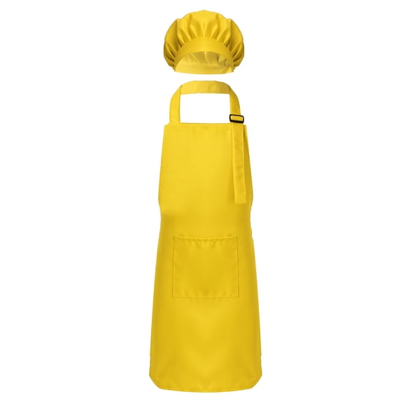 Eandarui Kids Children 2 Pieces Kitchen Apron and Hat Set Master Chef Cooking Baking Painting Yellow S
