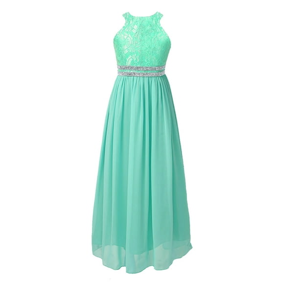 Eandarui Kids Flower Girl Floral Lace Dress Halter Neck Chiffon Long Junior Bridesmaid Dress Pageant Mint Green 16