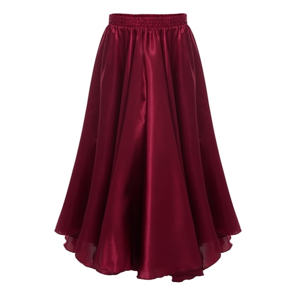 Eandarui Kids Girl Long Full Circle Ballroom Dance Skirt Flamenco Cha Cha Latin Dancewear Long Maxi Skirt Burgundy 130